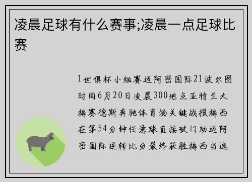 凌晨足球有什么赛事;凌晨一点足球比赛